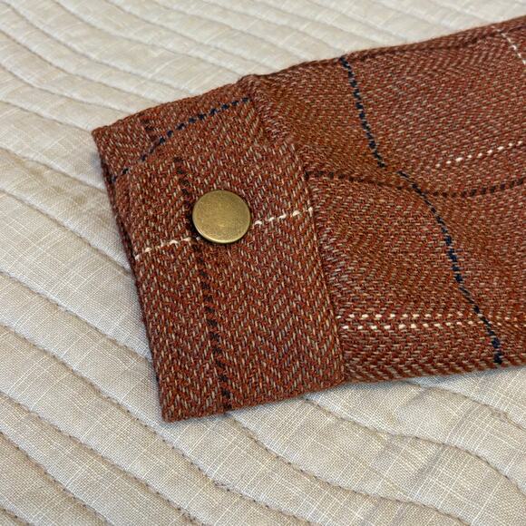 Christopher & Banks Bomber Jacket Rust Windowpane Plaid Tweed Jacket Women’s P/L - Picture 6 of 11